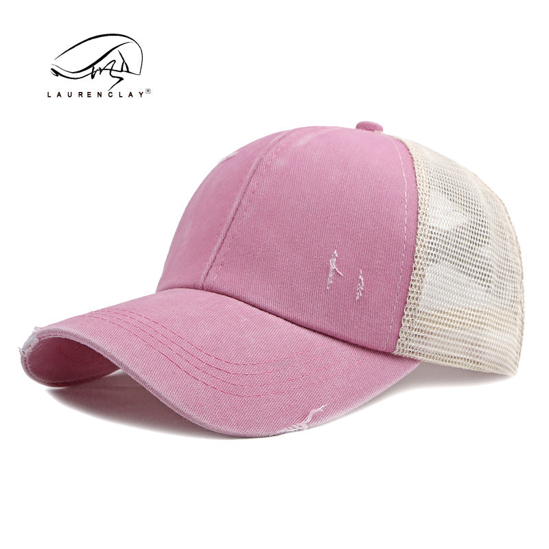 Wholesale Breathable Mesh Washed Distressed Crossover Ponytail Baseball Cap